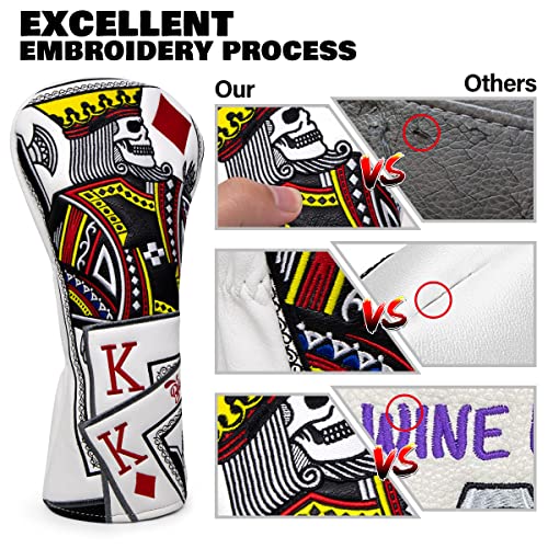 BAIRBRE Golf Head Covers,Poker Diamond King 3 Wood Headcover Golf Driver Cover Fariway Wood Headcover Hybrid Head Covers Blade Putter Cover Mallet Putter Haedcovers Golf Club Covers for Most Brand