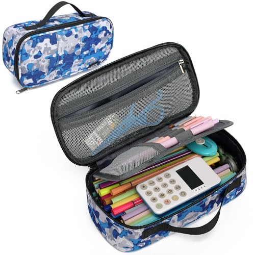 Image of XQXA Large Capacity Pencil Case Multi-Slot Pencil Pouch Durable Pencil Box Portable Makeup Bag with Handle for Office