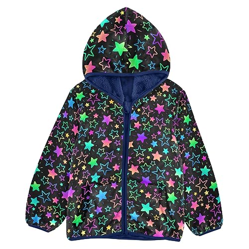 Bright Neon Stars Boys Fleece Hoody Jacket Zip Up Coat Warm Fall Winter Plush Jacket Long Sleeve Outerwear