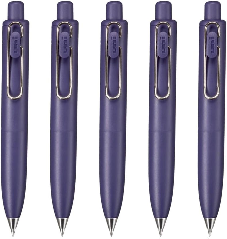 Uni-Ball One P Gel Ink Ballpoint Pen, 0.5mm Fine Point, Black Ink, Grape (Purple) Body, UMNSP05.63, Pack of 5