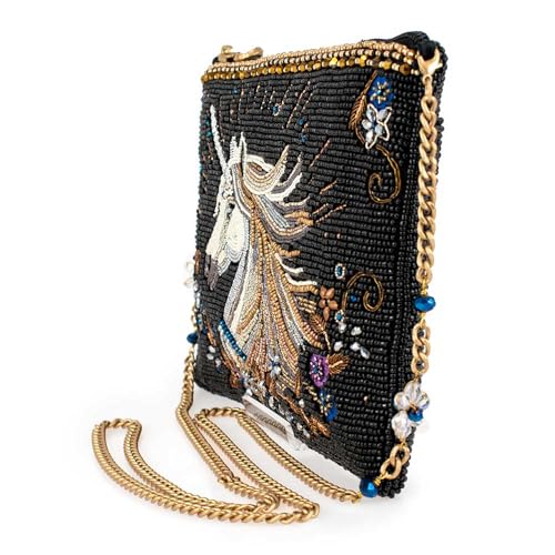 Mary Frances Whimsical Wonder BeadedUnicorn Mini Crossbody Clutch Handbag, Black4
