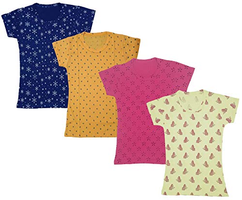 Image of indi weaves Girls Half Sleeve Cotton Printed T-Shirts Pack of 4