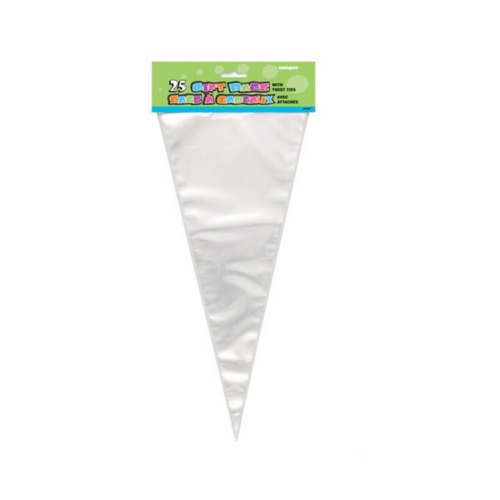 Unique Party Lge Clear Cone Cello Bag 25pk