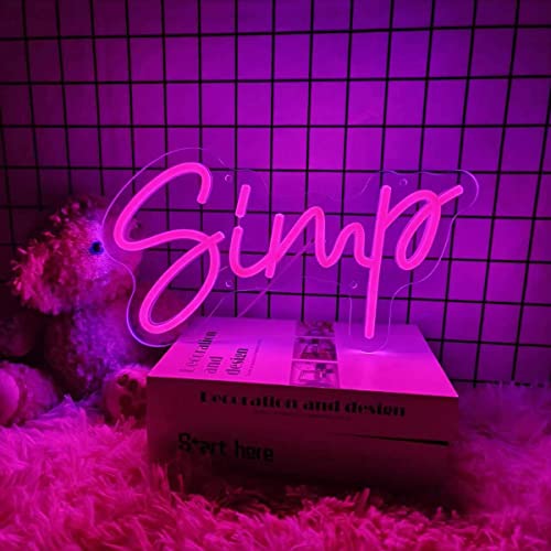 Neon Sign, Simp Neon Signs for Wall Decor, Neon Light USB Powered with Dimmer, Simp Neon Lights for Bedroom, Congrats Birthday Gifts for Women, Kids 12x7 Inch Hot Pink