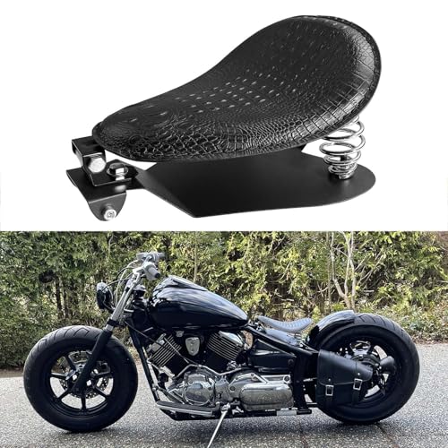 Motorcycle Bobber Solo Seat with Spring Base Plate Bracket Kit Compatible with Harley Sportster XL 883 1200 48 Honda Shadow 750 600 Rebel