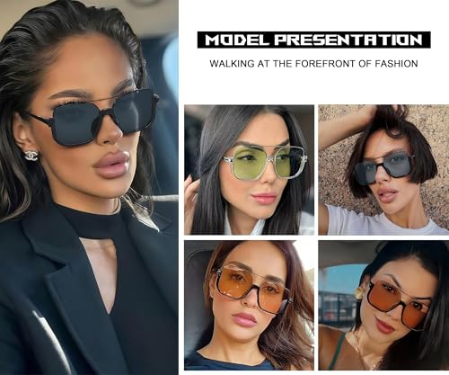 HYLLE Retro Oversized Aviator Sunglasses Women Men Semi-Rimless Square Sun Glasses 70s Trendy Fashion Cute Shades2