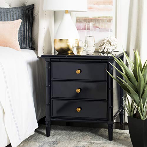 Safavieh Home Collection Mina Modern Coastal 3 Drawer 25' Bamboo Nightstand, Navy