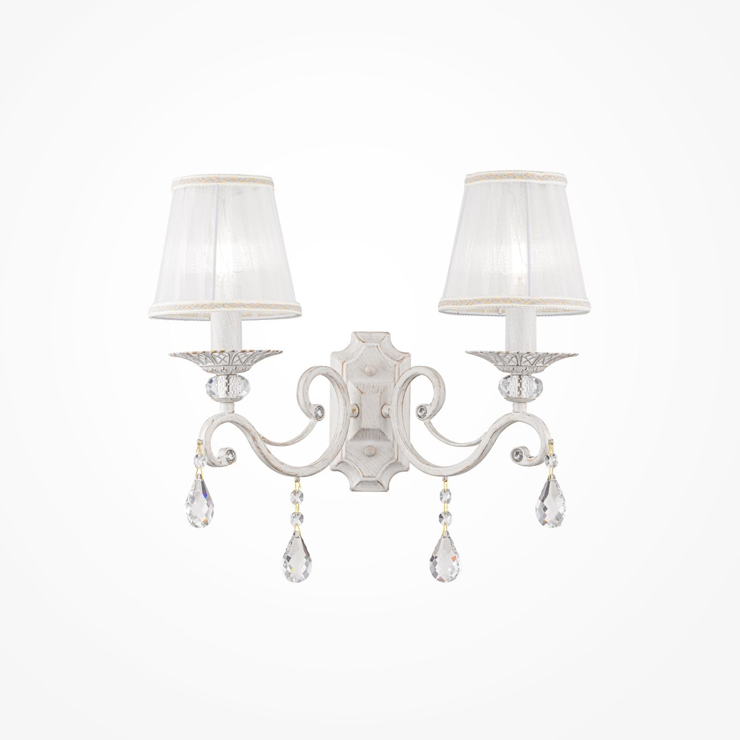 Licht-Erlebnisse Wandleuchte Stoff Metall E14 in Shabby Weiß Gold Weiß 2-flammig B: 39 cm Klassisch Wandlampe Schlafzimmer Wohnzimmerlampe