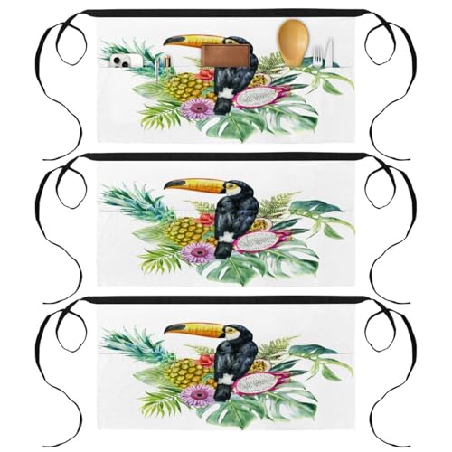 Tabliers courts de chef à motif toucan pour la cuisine et la pâtisserie maison