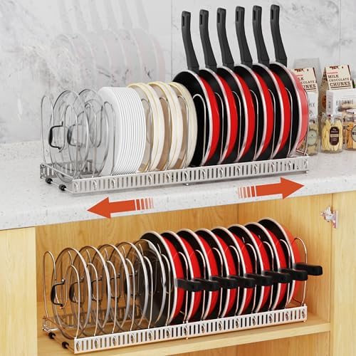 Housolution 2 Pack Pot and Pan Organizer Rack, 12"-23" Expandable...