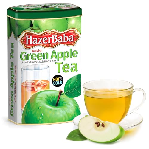 Hazer Baba Instant Drink Mix with Green Apple Flavor, Tin Box, 8.8 Oz (Pack of 1), Fruity Natural Powder, Quick Hot or Cold, Water Enhancer, Juice, Smoothie, Vegan, Halal, Kosher