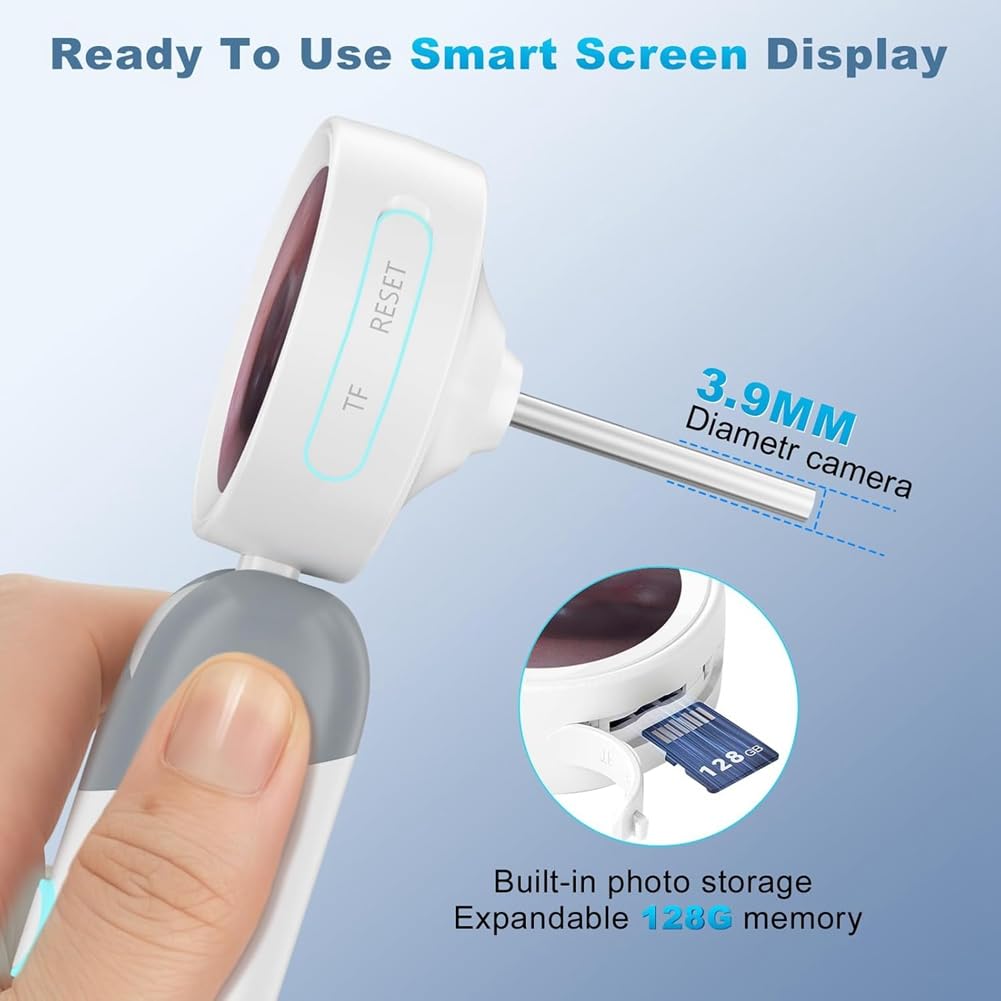 Otoscopio Inalámbrico con Cámara HD de 1080p y 4 Luces LED. Pantalla IPS de 1,38 Pulgadas. Cámara con Cabezal de Inspección.