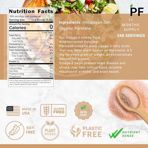 Planting Foods Himalayan Pink Salt with Omega 3 – Organic, Vegan, Kosher, Lab Tested, 16oz Fine Grain