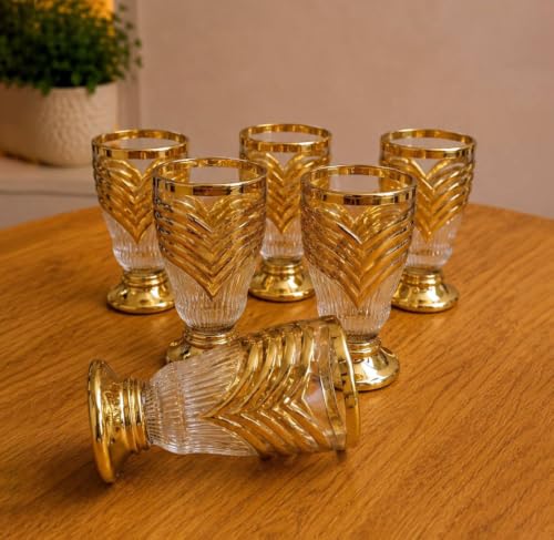Image of Crystal Golden Water and Juice Glasses Set of 6 and Jug 1 piece Transparent, Glass and Jug Set for Dining Table,Party,Gift Set,All pourpse use Set of 1