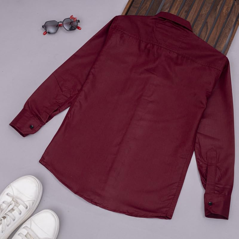 Image of Boy's Kids Regular Fit Solid Pattern Cotton Shirt with Pocket Collared Neck Long Sleeve Button Down Closure Type and Standard Length | Boys Cotton T-Shirts Set | Shirt for Boy
