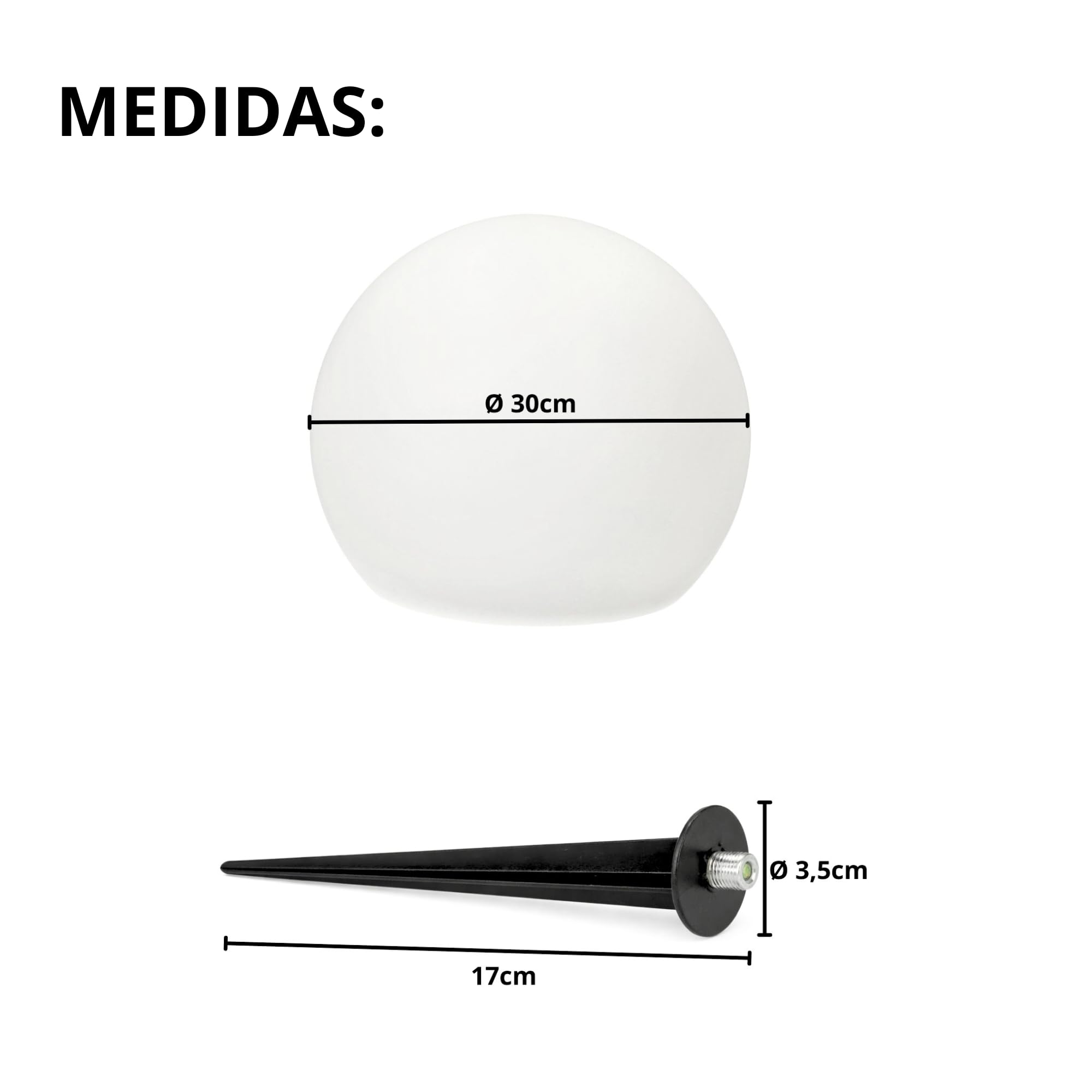 Jandei - Lámpara, Esfera LED RGB Solar, IP67, Recargable, con control remoto. Incluye mando y estaca. Perfecta para jardín, eventos, casas. (Diámetro: 30 cm)