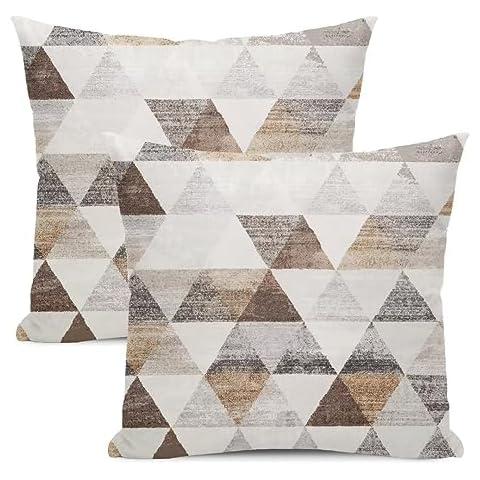 AEIOAE Brown Pillow Covers 18 x 18 Set of 2, Brown Gray Geometry Decorative Throw Pillow Cotton Square Modern Abstract Art Painting Cushion Cover Decor for Home Couch Sofa Bedroom Cover