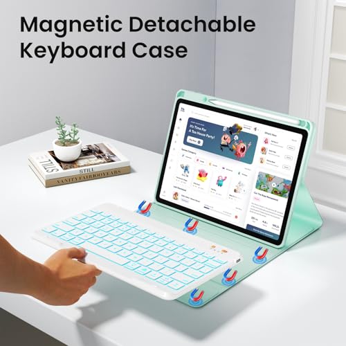 Image of Keyboard case for ipad Air 11 inch(M2 2024) /10.9 Inch Air 5th 4th Generation & iPad Pro 11 inch (1st /2nd /3rd /4th Gen)-Backlit Detachable Keyboard, Folio Cover with Upper Easily Pencil Holder-(Green)