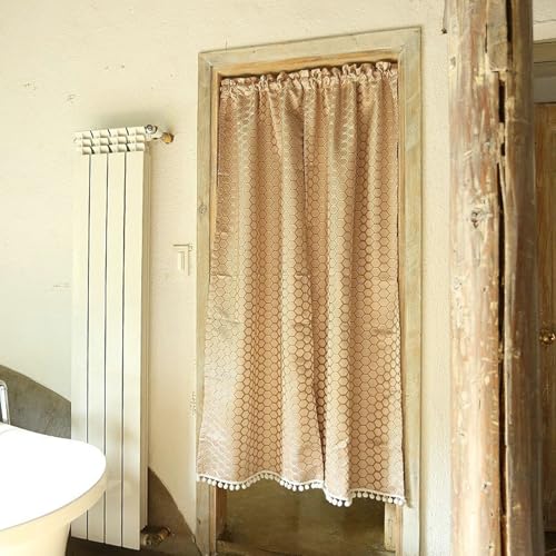 Cortinas cortas de estilo rústico con dos unidades de poliéster rosa resistente 3