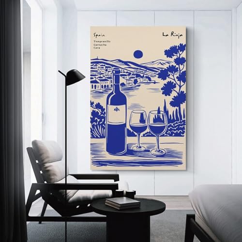 sinyumoney Spain La Rioja Wine Illustration Lienzo Impreso Para Pared, Cuadros En Lienzo Para Sala De Estar, Baño, Decoración Del Hogar 12x18inch(30x45cm)