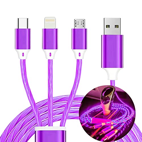 WYSHAK 3 in 1 Light up Charging Cable, Multi LED Charging Cable, Light Up Charger, USB Charger Cord, Compatible with Most Cell Phones (Purple)