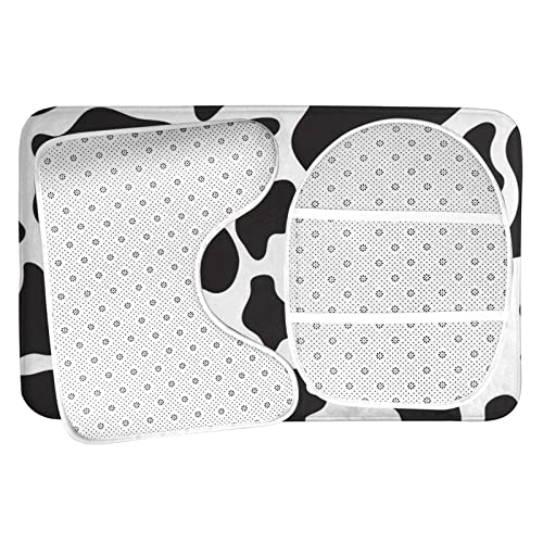 Badezimmerteppich-Set, Kuhmuster, U-förmig, konturierter WC-Vorleger und WC-Deckelbezug, Schwarz-Weiß, 3 Stück – Bild 7
