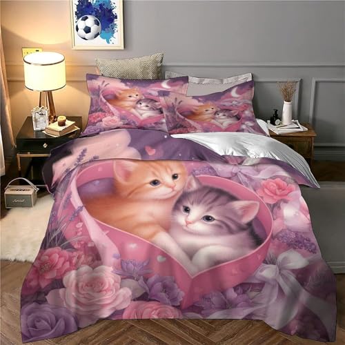 Housse de couette chatons mignons 140x200 parure de lit microfbre - 6
