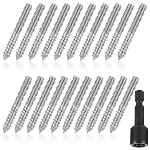 Image of Hicarer 20 Pack 1 /4-20 x 2 inch Hanger Bolts Double Headed Bolts with Driver Self Tapping Screw Threaded Rod Screws for Furniture Double Headed for Wood Furniture Joint
