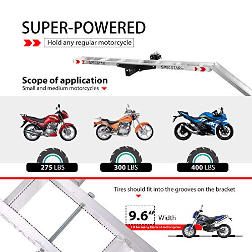 SPECSTAR Heavy Duty 400 Lbs Capacity Steel Motorcycle Carrier Anti Tilt Hitch Mounted Scooter Dirt Bike Rack with Loading Ramp and Locking Device