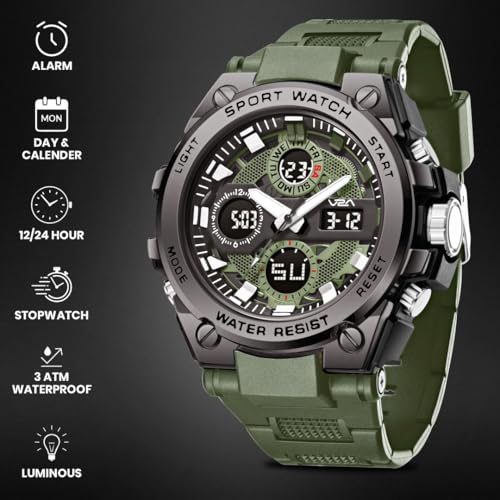 Image of V2A Stryke-TERRAX 5220 Analog-Digital Sports Watch for Men | Bold 3D Dial Design | 50M Waterproof Quartz Watch with Alarm, Stopwatch, Day-Date & Backlight | Rugged Everyday Performance
