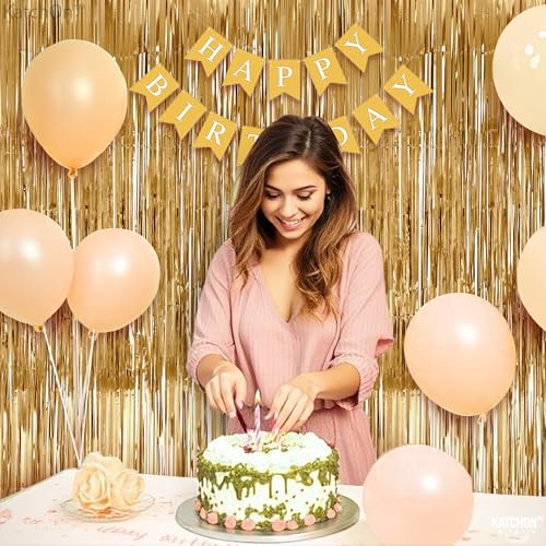 Image of Katchon, Champagne Gold Backdrop Fringe Curtain - Pack of 2, 3.2x6.5 Feet | Gold Streamers for Graduation Decorations 2026, Bridal Shower, Bachelorette Party Decor, Anniversary Backdrop