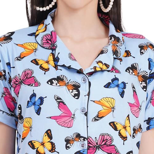 Image of Women's Pure Cotton Top & Pyjama Set - Printed Nightwear and Loungewear, Comfortable Night Suit for Sleep and Relaxation