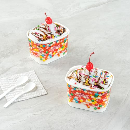 Image of Restaurantware Paper Cups 200 Count 12 Ounce Square Disposable Ice Cream Containers, Leak-Resistant Paper Dessert To Go Cups, Hot And Cold Food, Durable Round Sprinkles Design, Lids Sold Separately