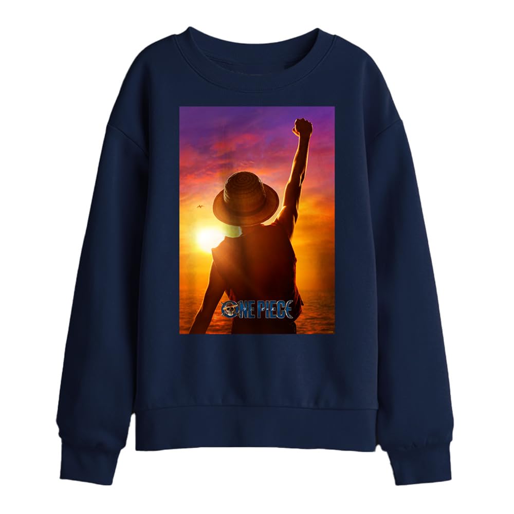 One Piece Luffy Sunset Poster Kids Sweatshirt, Navy, 5-6Y