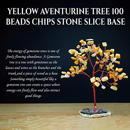 Image of REMEDYWALA Charged Energized Yellow Aventurine Crystal Tree with Agate Slice Base for Reiki Healing Yellow Aventurine Stones Crystal Tree 100 Beads