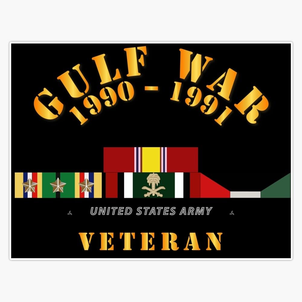 Army - Gulf War 1990-1991 w SVC and SWASM 3 Stars Sticker Bumper Sticker Vinyl Decal 5"