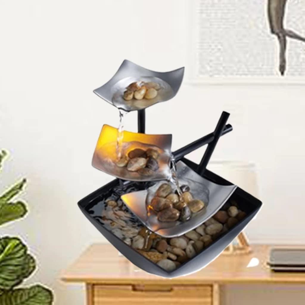 zalati Fontaine de table avec lumière LED - Interrupteur d'alimentation automatique - Pierres de rivière naturelles - Décoration d'intérieur ou de bureau