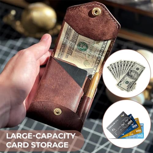 Vintage Handmade Leather Wallet,2025 New Multifunctional Compact Wallet,Built-In Pen Slot,RFID-Blocking Bifold Wallet (1Pc-Pen)3