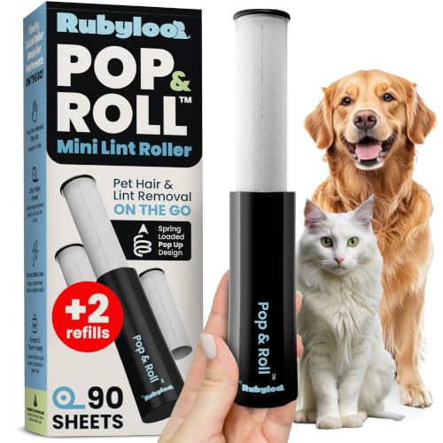 Image of Retractable Mini Lint Roller for Pet Hair Extra Sticky (1 Pack + 2 Refill Rolls) - Travel Size Pet Hair Roller with Cover - Cat & Dog Fur Remover for Clothes