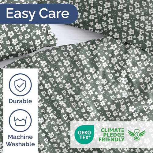 Image of Duvet Cover Full Size - Floral Duvet Cover Set - 3 Piece - Green Meadow | Soft Floral Duvet Cover 80 x 90 with 2 Pillow Shams, Comfy Floral Bedding Set, Hotel Luxury with Zipper Closures & Ties