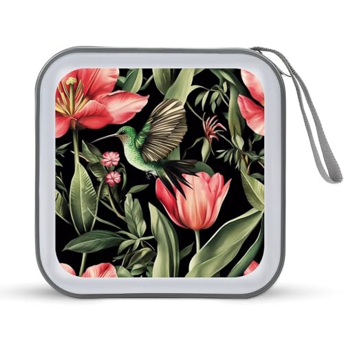 Cute Hummingbird Flowers CD Case Portable DVD Holder Storage Organizer for Home Travel