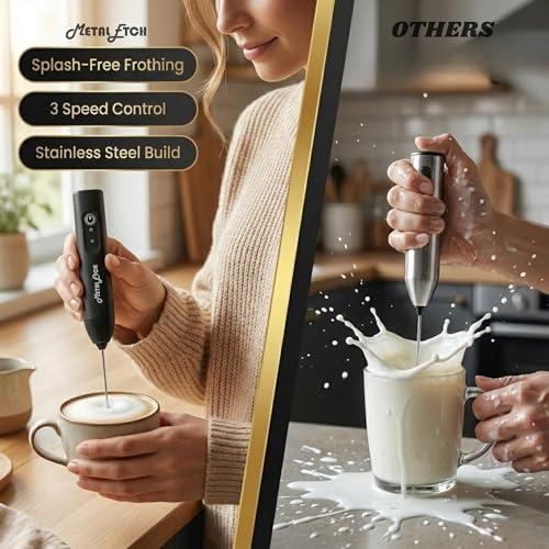 Image of Coffee Frother Electric Rechargeable Coffee Maker Machine | Free Coffee Stencils | Electric Coffee Frother Machine & Milk Whisker with Double Whisk Coffee Blender | 1 Year Warranty |