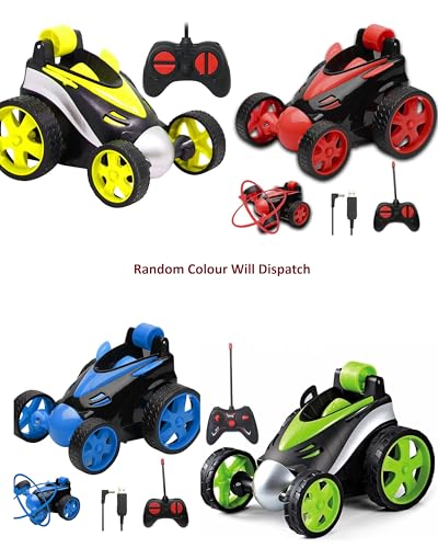 Image of 360 Rotating Stunt RC Car - High-Speed Remote Control Car with LED Lights, Flip Action, and Rechargeable Batteries - All-Terrain Toy Racing Car for Kids (Multicolor)