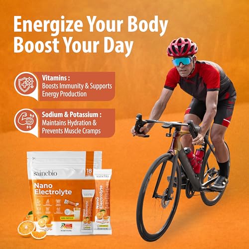 Image of Sainebio Nano Electrolyte Powder - 18 Tangy Orange Flavor Sachets | Hydration & Recovery Drink with Potassium, Vitamin C & B-Complex | Supports Energy, Electrolyte Balance & Immunity