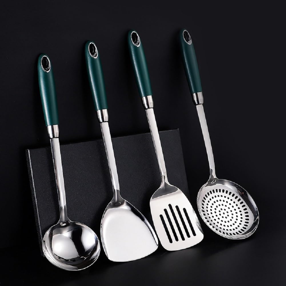 Kochutensilien, 4-Teiliges Kochutensilien Set, 304 Edelstahl Kochlöffel Set Mit Suppenkelle, Schaumlöffel, Schlitz Pfannenwender, Solider Wokpfannenwender, Küchenhelfer Set