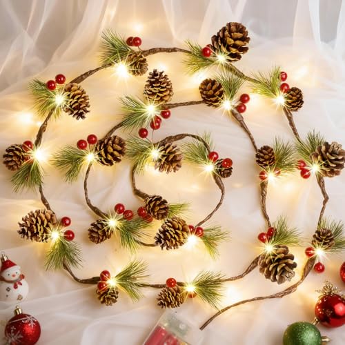 Christmas Pine Cones String Lights Battery Operated,6.6ft 20 LED Pinecone