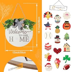 MIPON Welcome Sign for Front Door, Wall, or Porch Decor - Interchangeable Seasonal 17 Changeable Icons for All Seasons & Holidays (Spring, Summer, Fall, Winter, Easter, Christmas) - White MIPON Welcome Sign for Front Door Wall or Porch Decor Interchangeable Seasonal 17 Changeable Icons for All Seasons Holidays Spring Summer Fall Winter Easter Christmas White