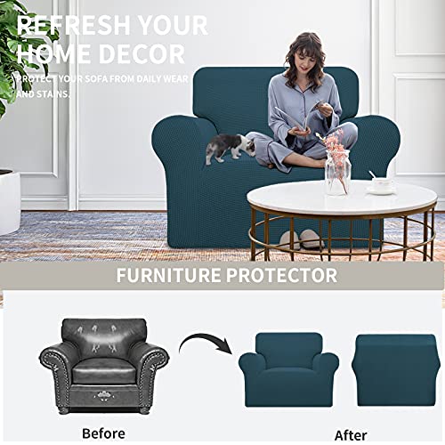 Image of Easy-Going Stretch Oversized Chair Sofa Slipcover 1-Piece Couch Sofa Cover Furniture Protector Soft with Elastic Bottom for Kids Spandex Jacquard Fabric Small Checks Deep Teal