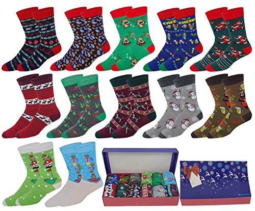 12 Pairs / 6 Pairs Men Colorful Fashion Design Dress socks 10-13 (12 Pairs Christmas W/Box #2)