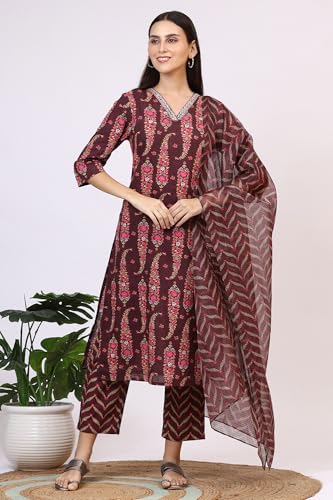 Image of W for Woman Orange Abstract Printed Tiered Spaghetti Kurta and Leggings Set with Dupatta
